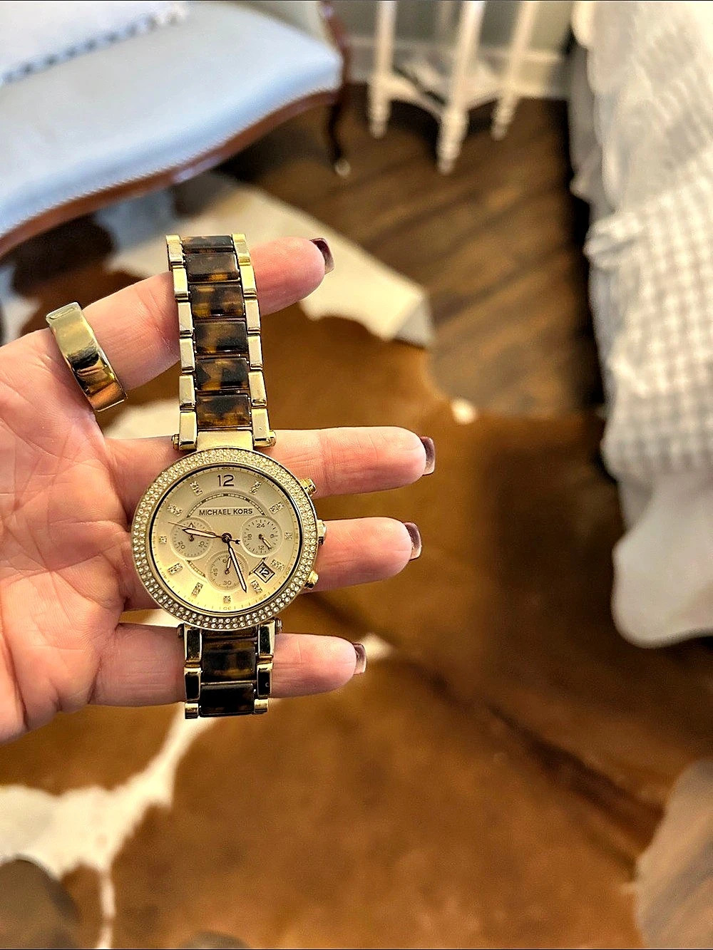 Michael Kors Ritz Tortoiseshell Chronograph Watch Gold & Black